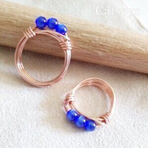 Blue Catseye Beaded Handmade Ring! Sturdy Every Day Wear! Positive Vibes!